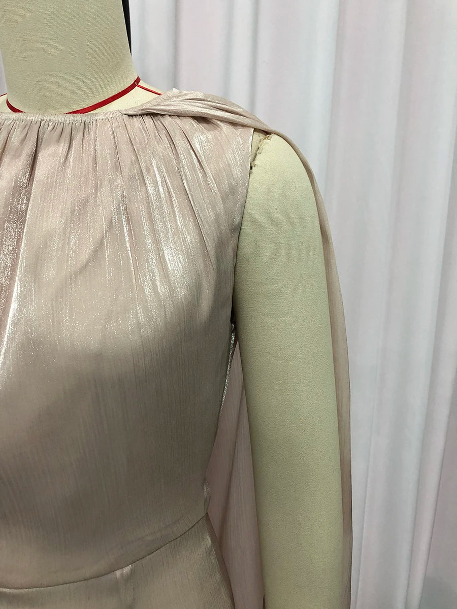 TWOTWINSTYLE Fashion Spliced Ruched Irregular Long Dress for Women Round Neck Sleeveless Tunic Patchwork Cloak Dresses Female