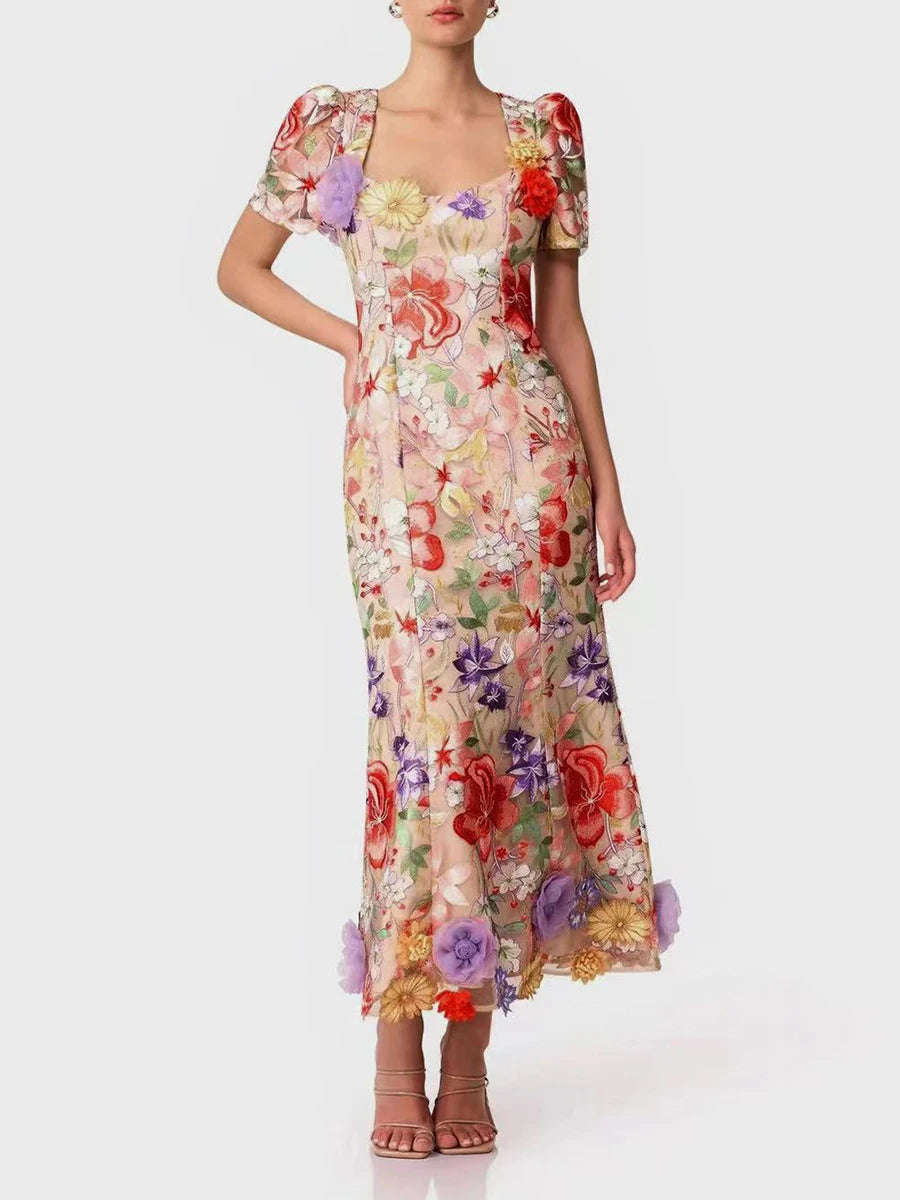 3D Flower Embroidery Dress