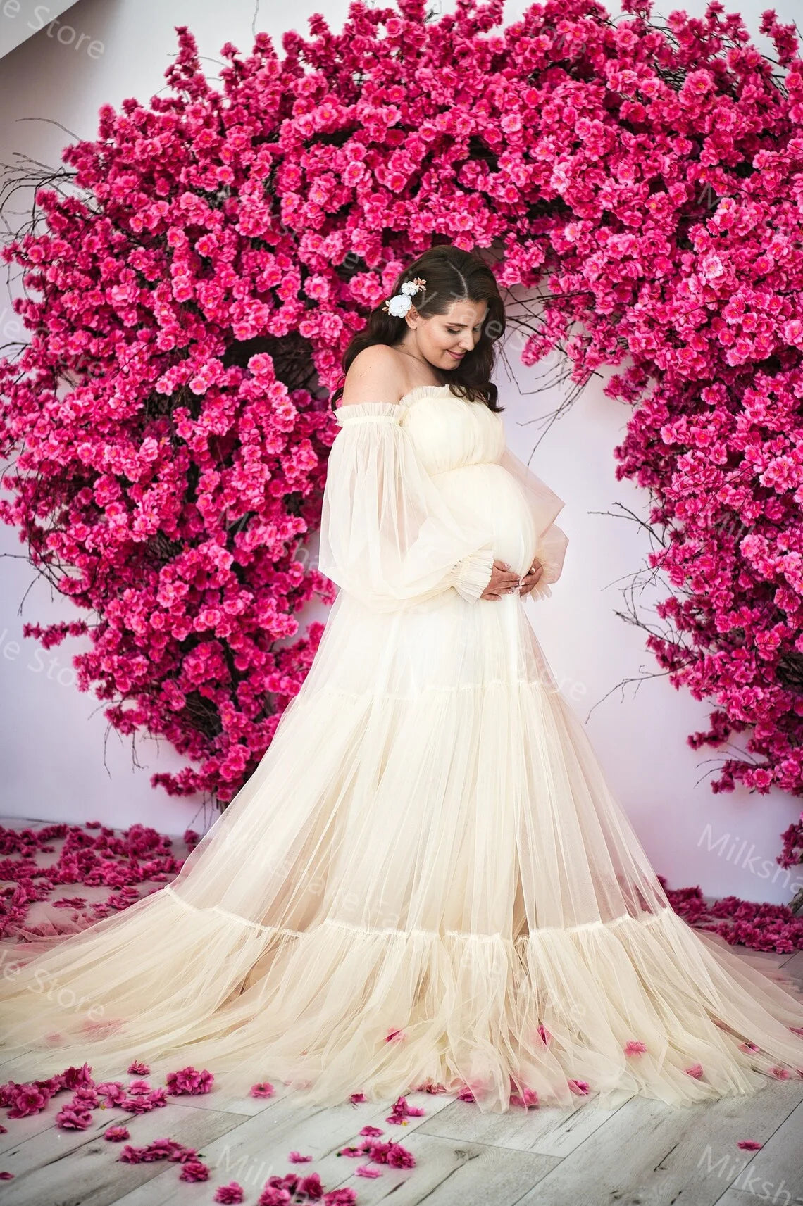 Off Shoulder Long Sleeves Pregnancy Gowns
