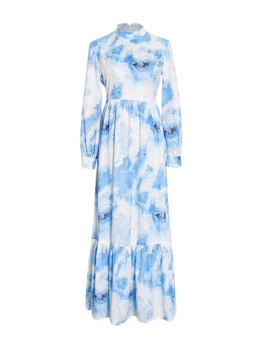 Printing Spliced Shirring Slimming Dresses