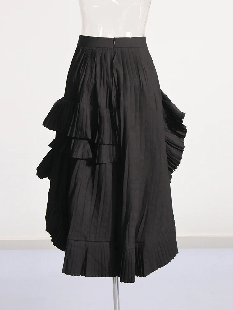 Solid Elegant Patchwork Pleated Skirt