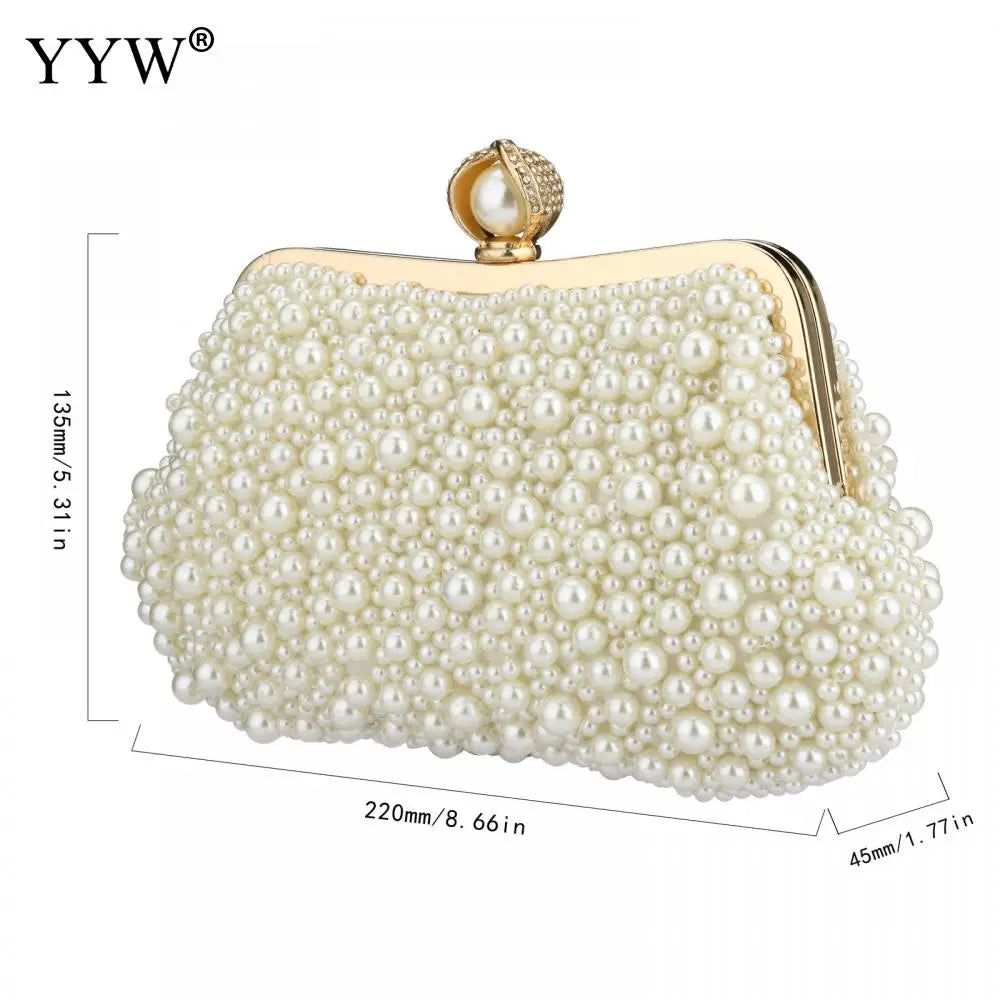 White Pearl Beaded Clutch Purse