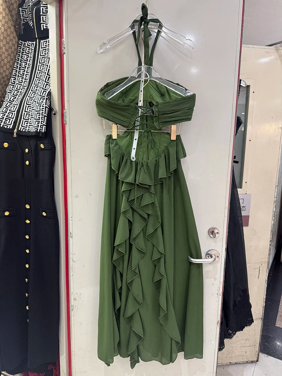 Solid Hollow Out Spliced 3D Flower Dress
