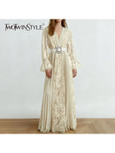 Hollow Out Spliced Lace  Dresses