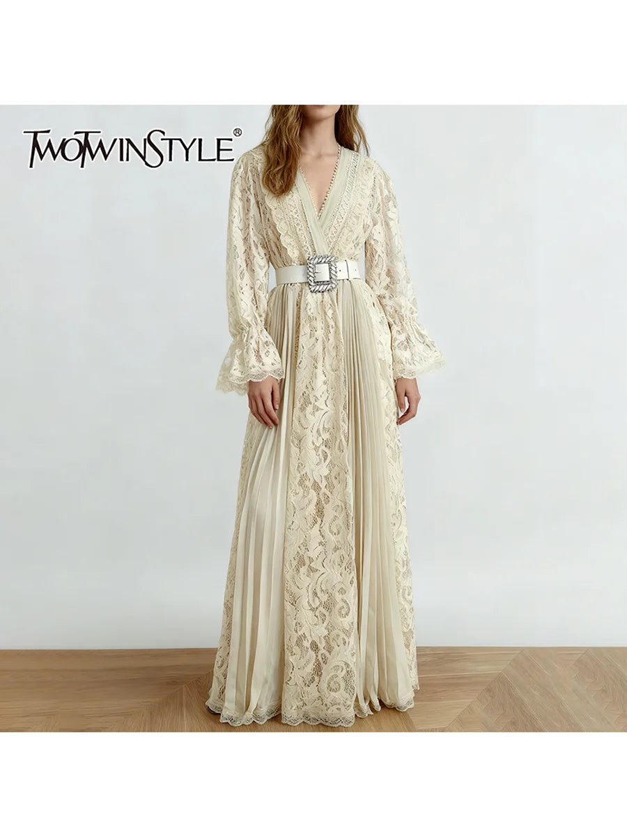 Hollow Out Spliced Lace  Dresses