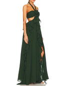 Solid Hollow Out Spliced 3D Flower Dress