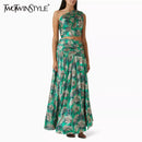 Printing Slimming Spliced Folds Two Piece Sets