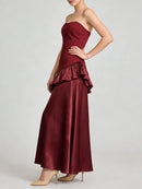 Spliced Ruffles Folds Long Dress