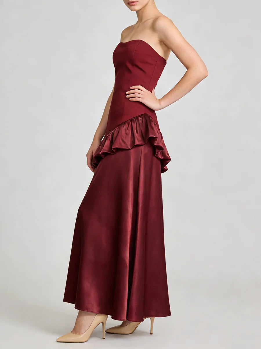 Spliced Ruffles Folds Long Dress