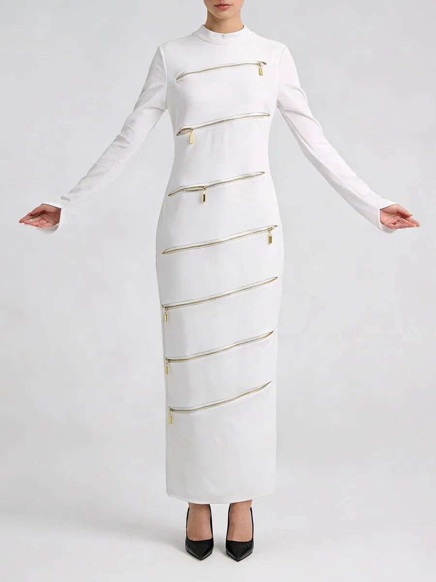 Solid Spliced Zippers Design Sense Dresses