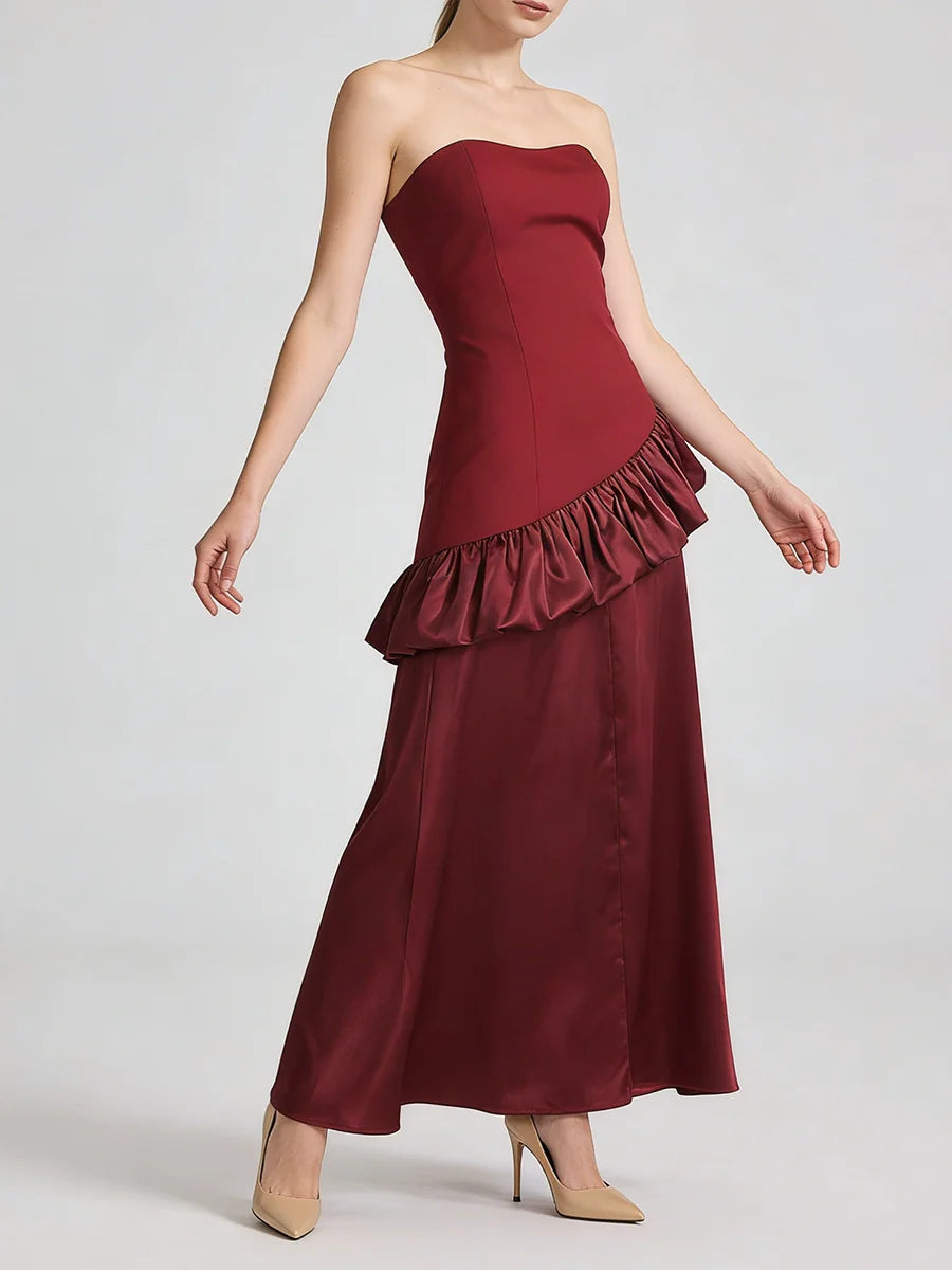 Spliced Ruffles Folds Long Dress