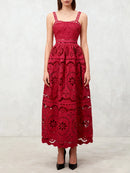 Solid Hollow Out Spliced Folds Dress