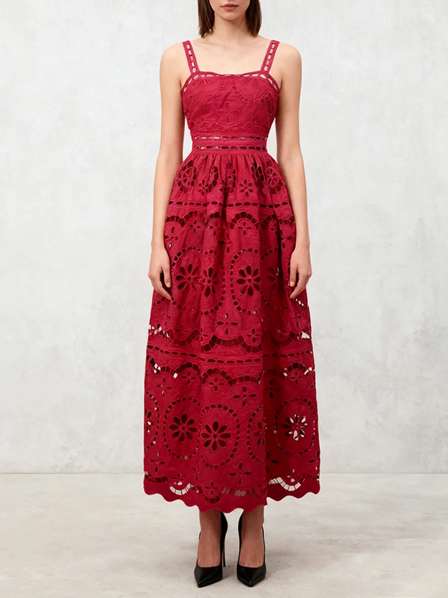 Solid Hollow Out Spliced Folds Dress