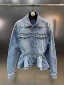 Solid Patchwork Ruffles  Denim Coats