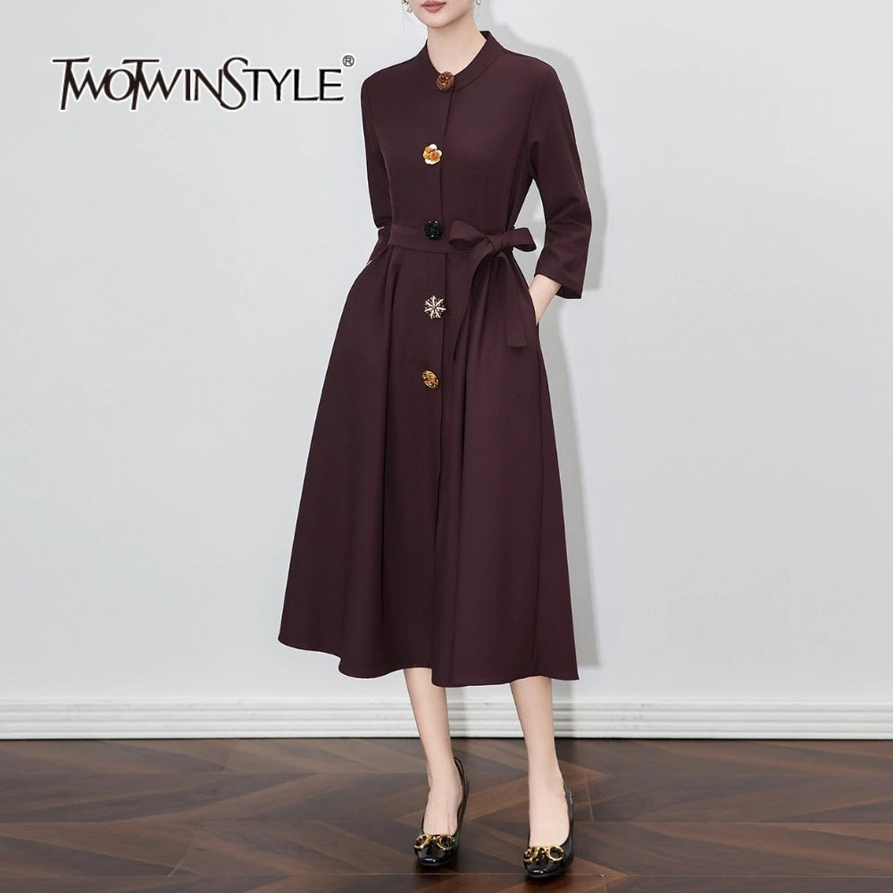 Solid Spliced 3D Buttons Dresses