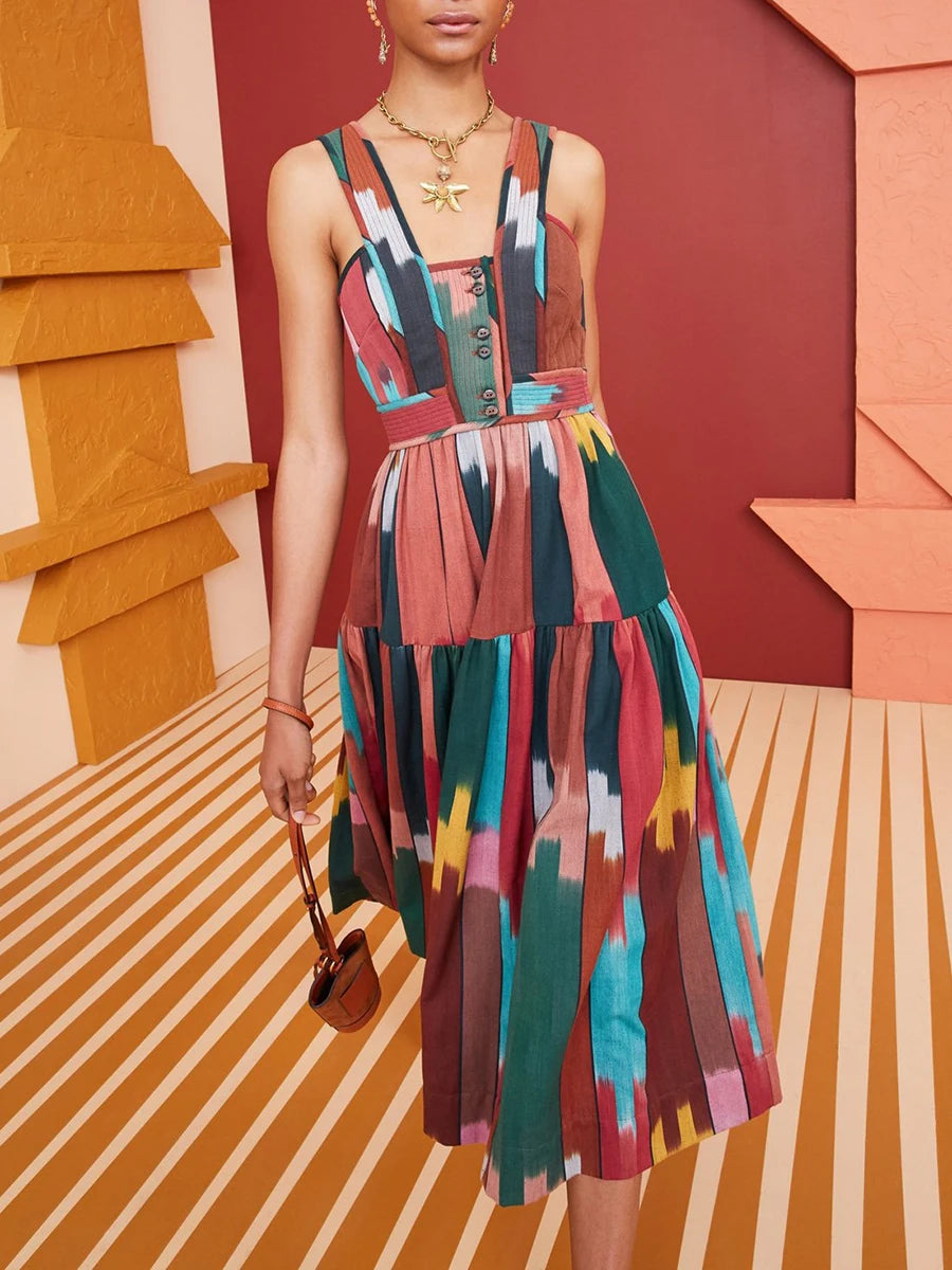 Spliced Button Dresses