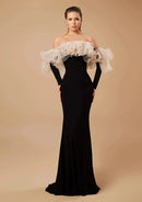 Black Evening Off Shoulder Tiered Ruffles Dress