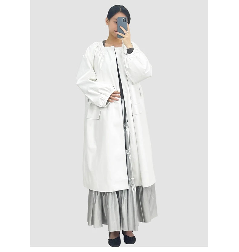 Oversized White Soft Leather  Coat