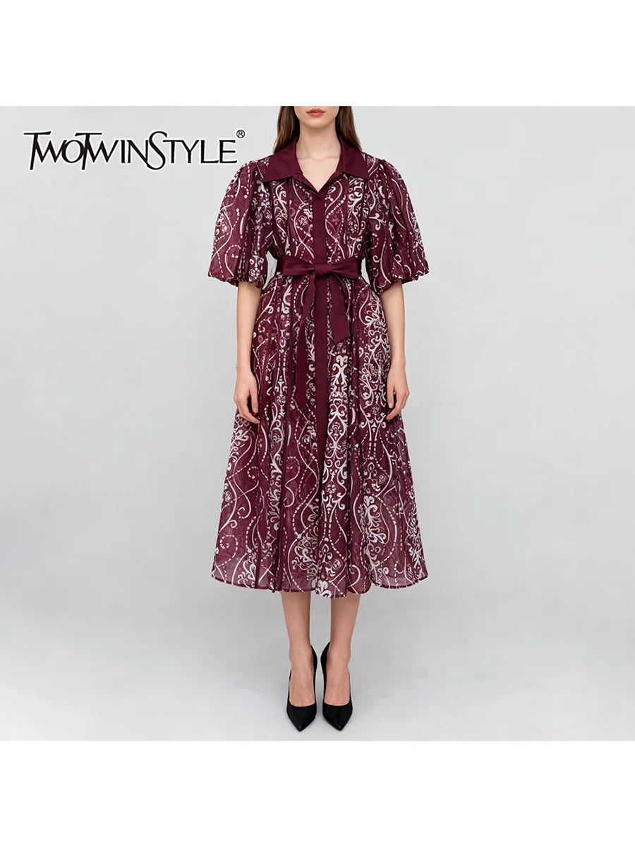 Loose Spliced Lace Up Dresses