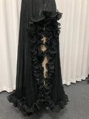 Black Spliced Fungus Folds Irregular Long Dress