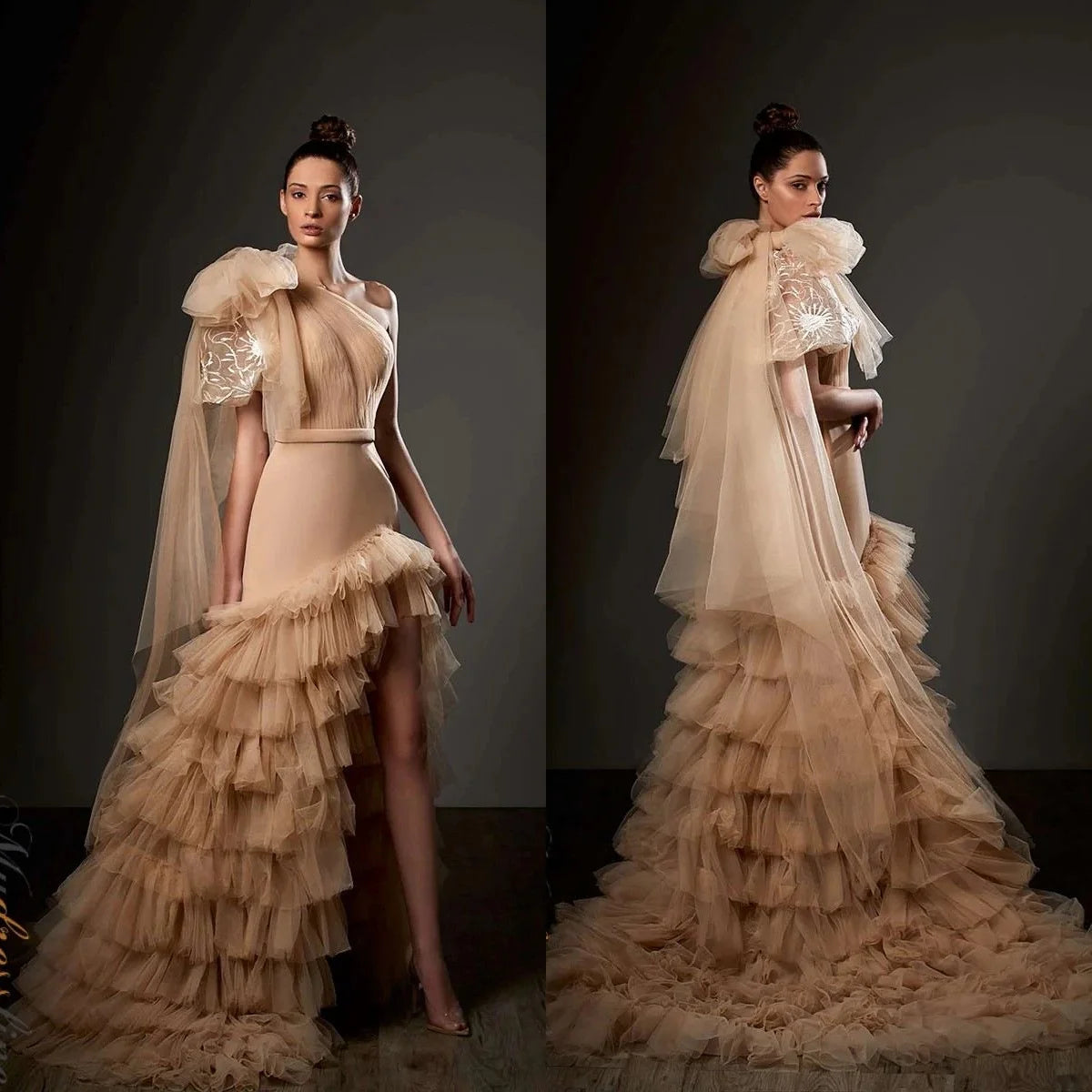 One Shoulder Tiered Ruffles Dress