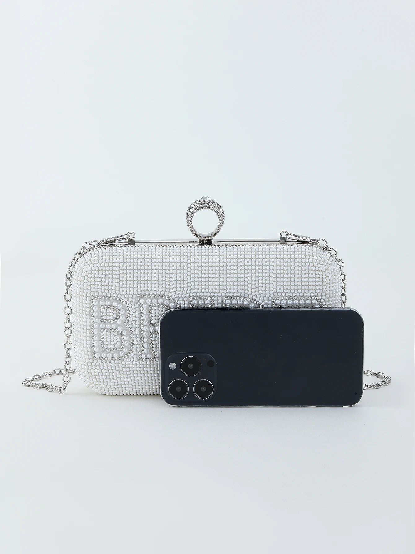 Pearl and Rhinestone Letter BRIDE Clutch