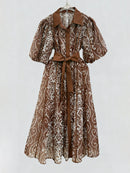 Loose Spliced Lace Up Dresses