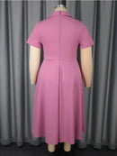 Plus Size Midi Dress Turn-Down Collar Dress