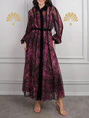 Sheer Spliced Belt Casual Dresses