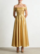 Gold Draped Slimming Dress