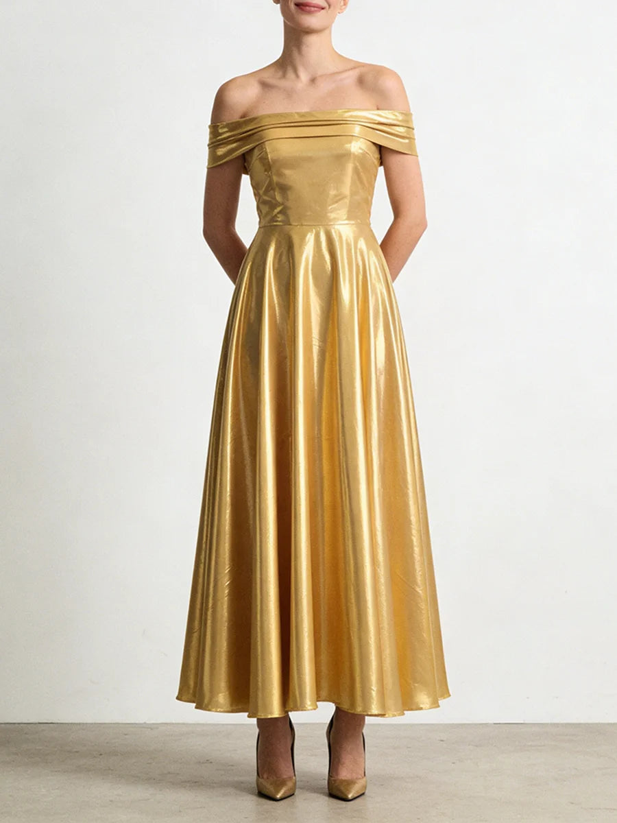 Gold Draped Slimming Dress