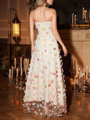 Spliced 3D Flower Strapless Dress