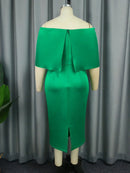 Green Cape Off Shoulder Bow Dress