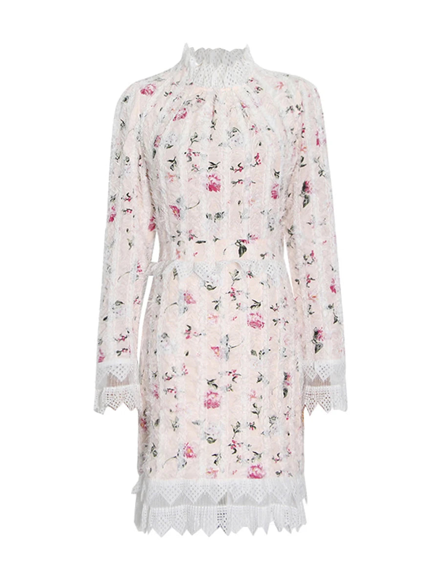 Printing Spliced Lace Slimming Dress