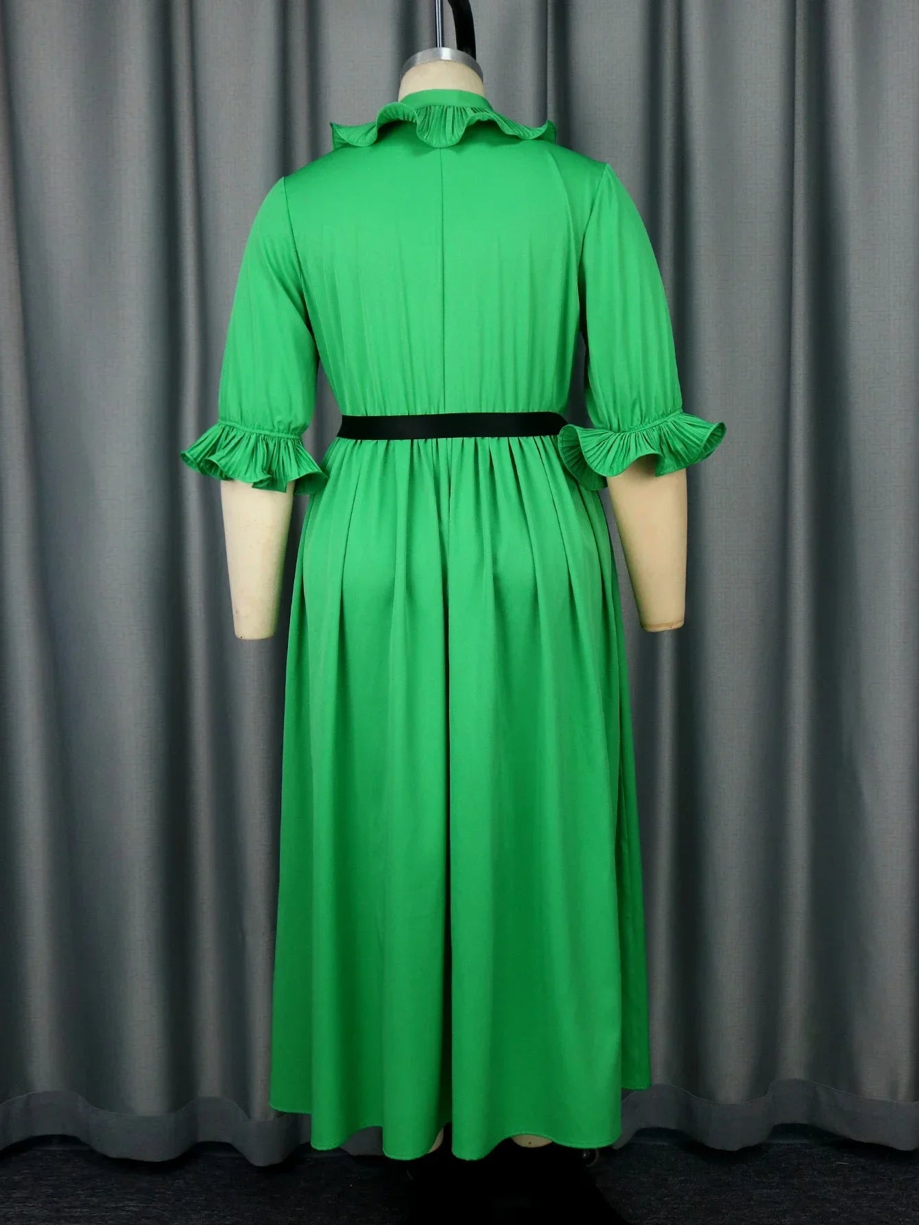 Plus Size Classy Green Pleated Dress