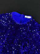 Women Blue Shiny Velvet Christmas Party Dress Sequins Long Sleeve Feather Tassel Bodycon Celebrate Occasion Birthday Gowns New