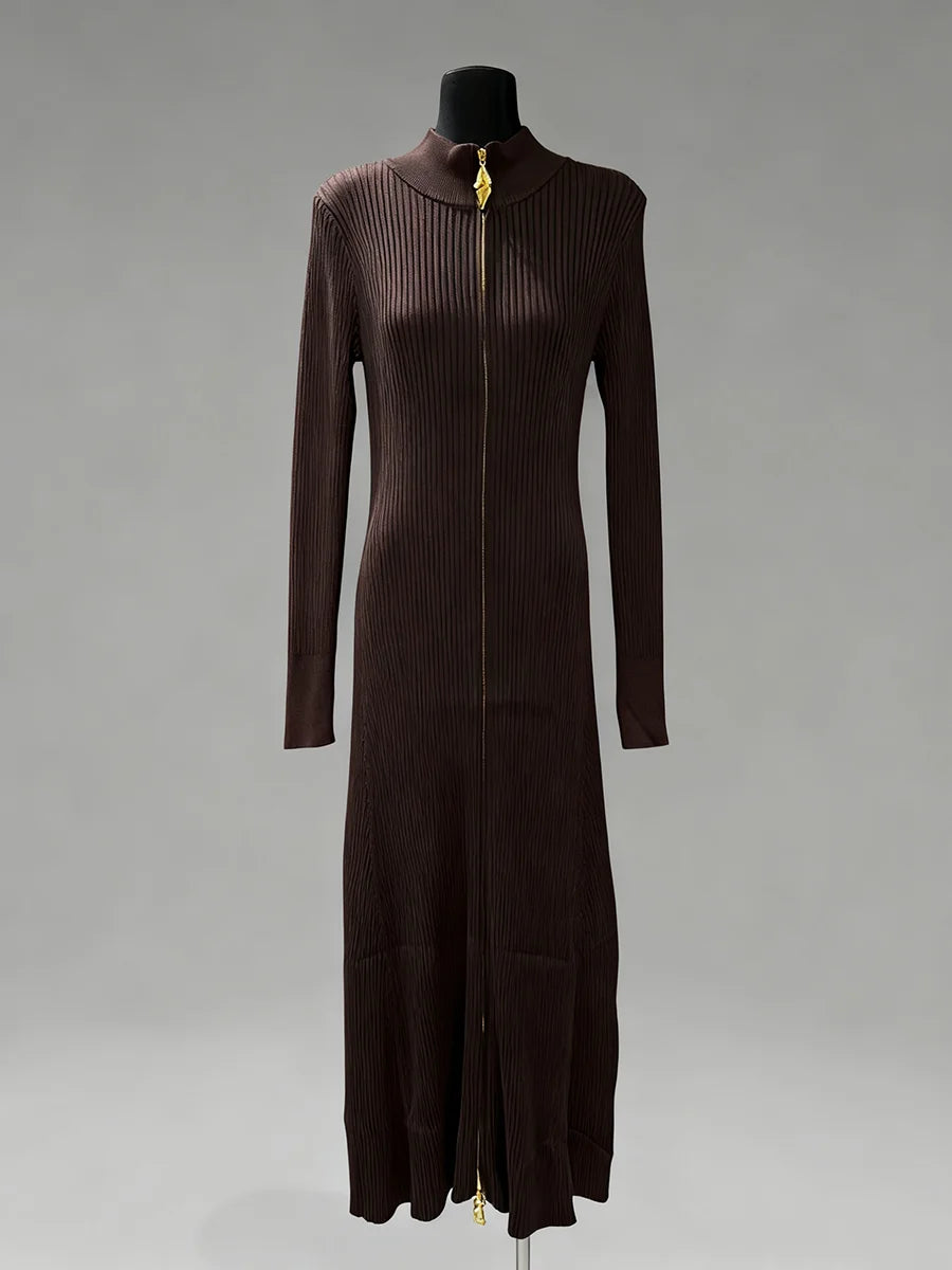 Spliced Zipper Basics Knit Dresses