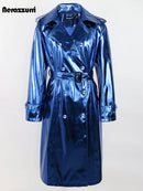 Shiny Reflective Patent Leather Trench Coat