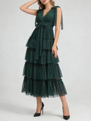 Spliced Ruffles Folds Long Dresses