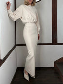 Round Neck Elastic Waist Dress
