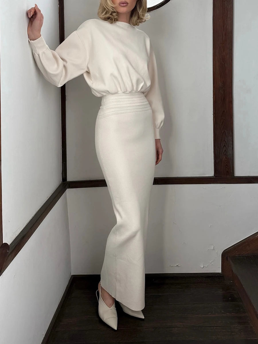 Round Neck Elastic Waist Dress