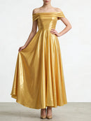 Gold Draped Slimming Dress