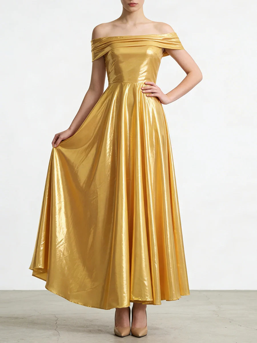 Gold Draped Slimming Dress