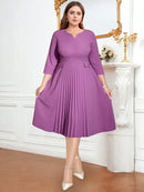 Plus Size Purple Pleated Midi Dress