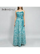 Blue Loose Spliced Flowers Dresses