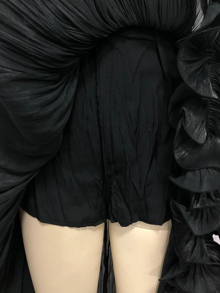 Black Spliced Fungus Folds Irregular Long Dress
