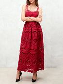 Solid Hollow Out Spliced Folds Dress