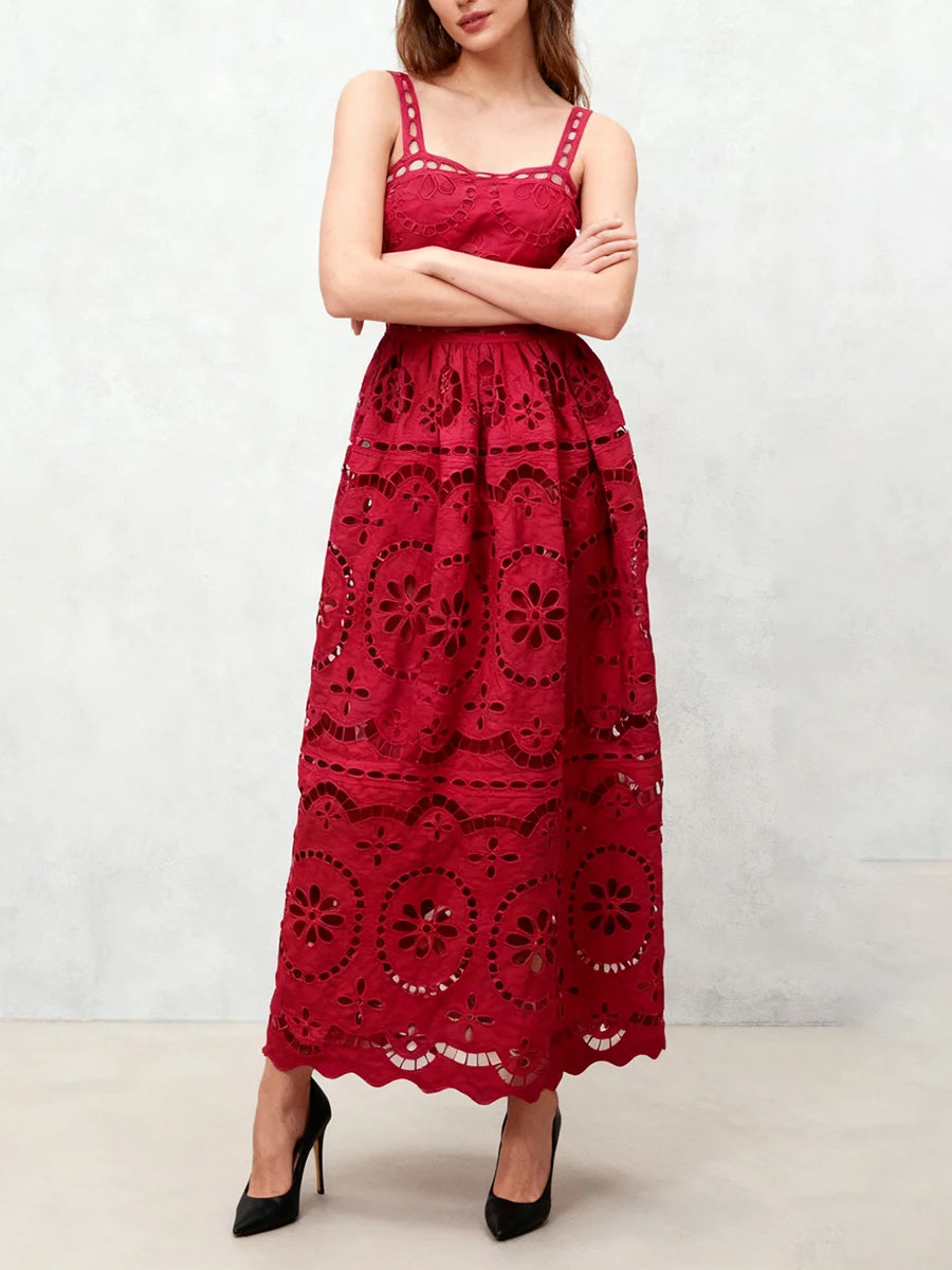 Solid Hollow Out Spliced Folds Dress