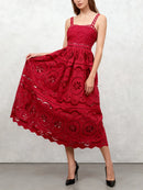 Solid Hollow Out Spliced Folds Dress