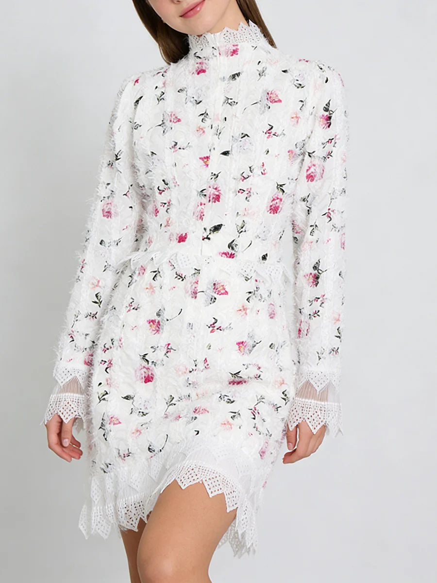 Printing Spliced Lace Slimming Dress